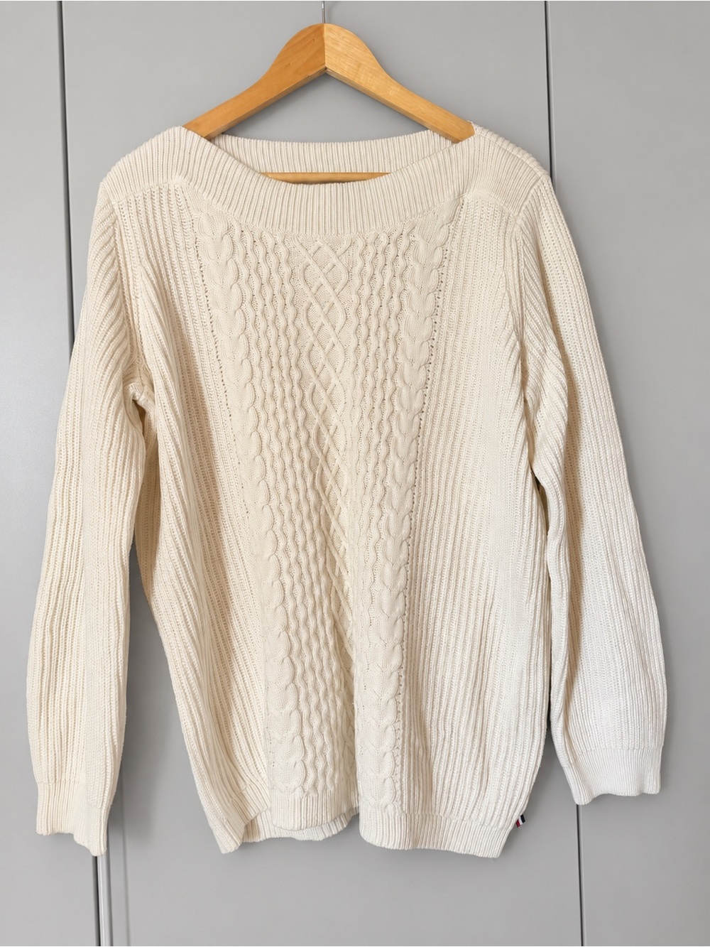 Tommy Hilfiger Ivory Cable Knit Cotton Sweater XL Cream